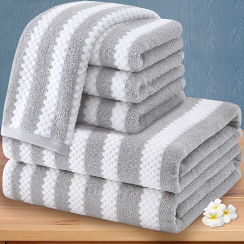 VOOVA MOVAS 6PCS Grey Striped Waffle Towel Set 1