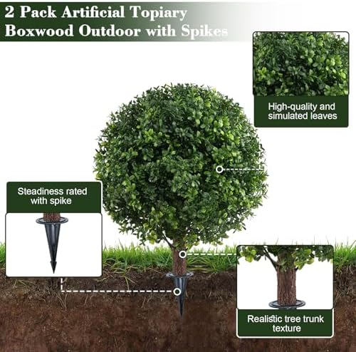 Chillchard 22 Artificial Boxwood Topiary 2 Pack UV Resistant Fake Shrubs