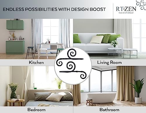 RTZEN Farmhouse Wrought Iron Curtain Holdbacks - 2 Pcs Black Swirly