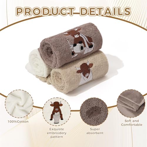 3 Pcs Highland Cow Decorative Hand Towels Set