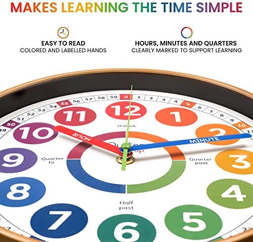 OysterPop Learning Clock for Kids - 10 Inch Silent Teaching Clock