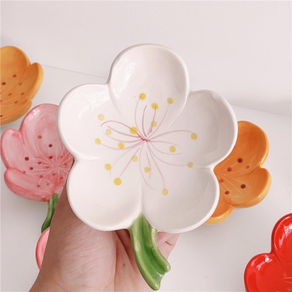 Flower Ceramic Soap Holder Self Draining Tulip Yellow