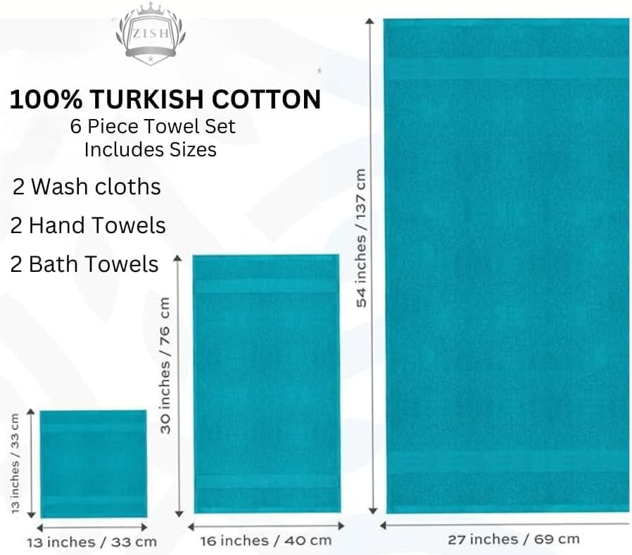 ZISH Soft Linen Luxury 100 Turkish Cotton Towel Set - 6 Pieces Grey