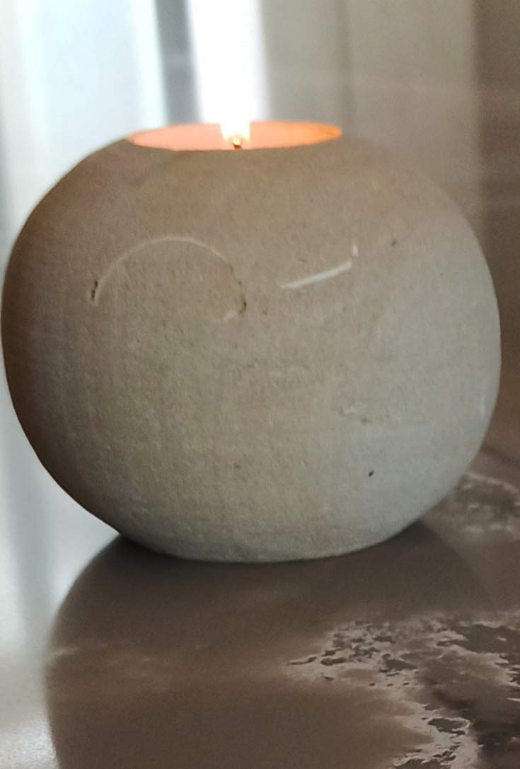 Handmade Stone Sphere Candle Holder - Gift Box Included