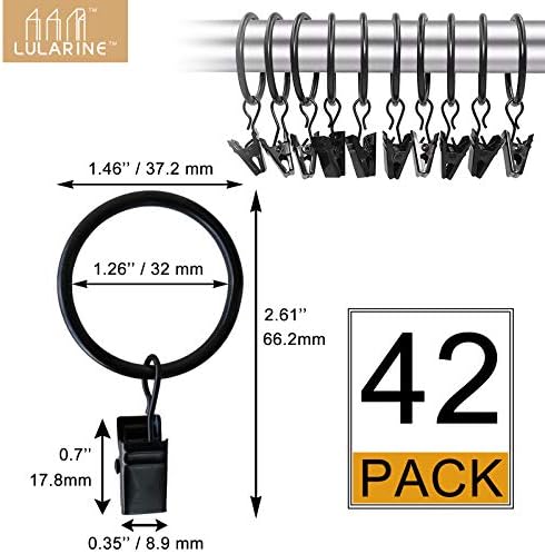 42 Pack Curtain Rings with Clips Black