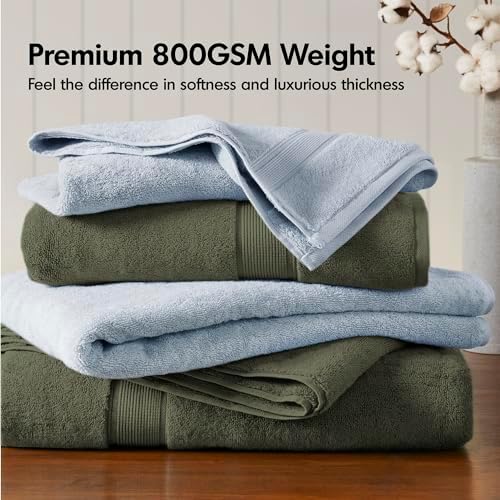 Madison Park 800 GSM Bathroom Towel Set of 8 Olive Green