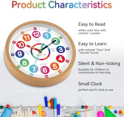 Roymnie Learning Clock for Kids 8 Inch Silent Non-Ticking