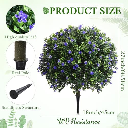 Yunlly Set of 2 Artificial Boxwood Balls with Flowers Purple