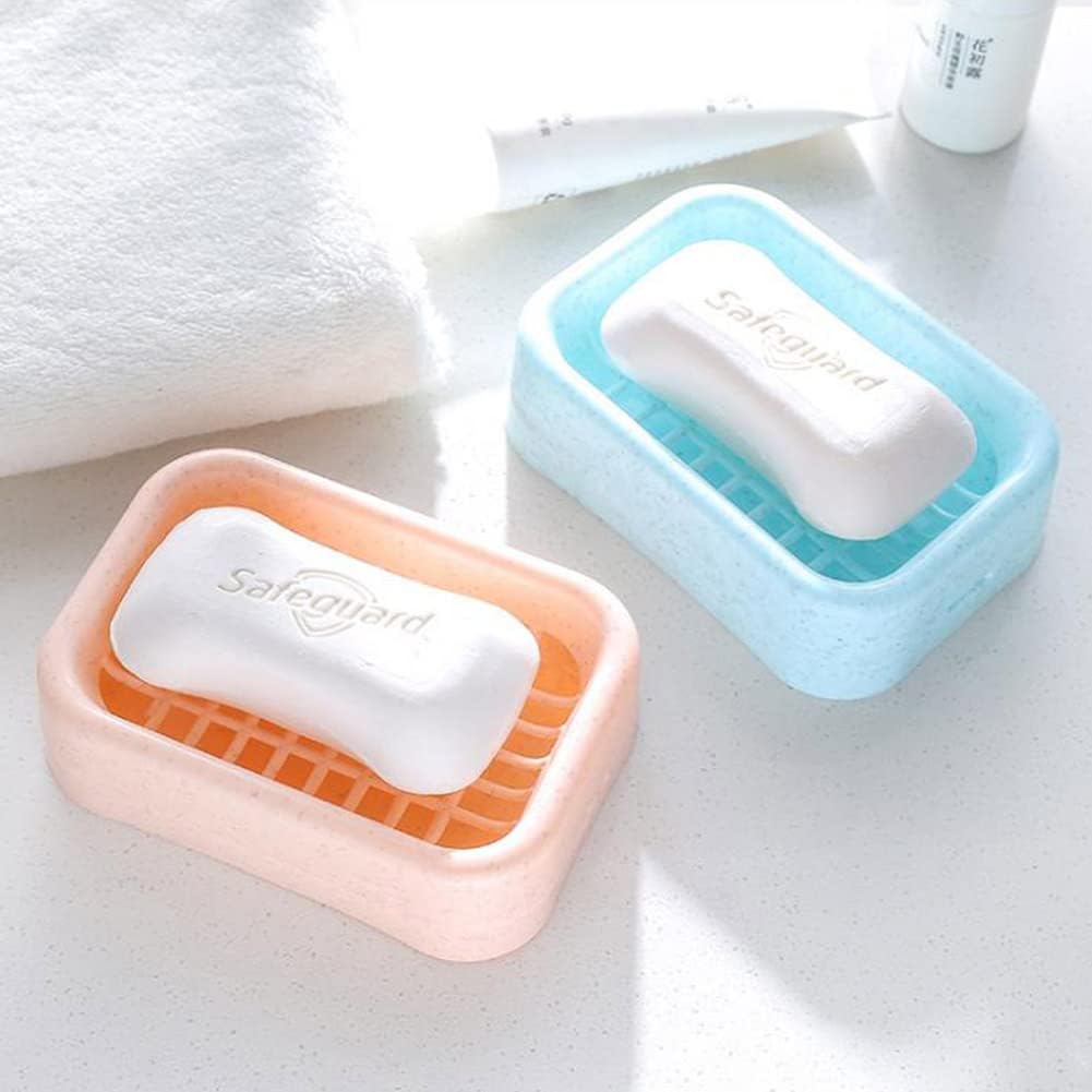 Zerodis Draining Soap Dish with Water Tray - DoubleLayer Design AntiSlip Bottom Pink