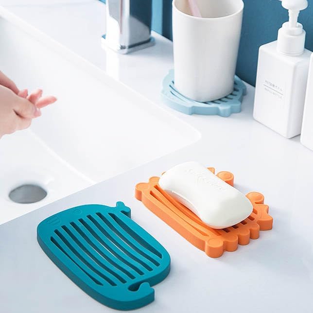 1 Pack Silicone Soap Tray Saver Holder with Cartoon Crab Design