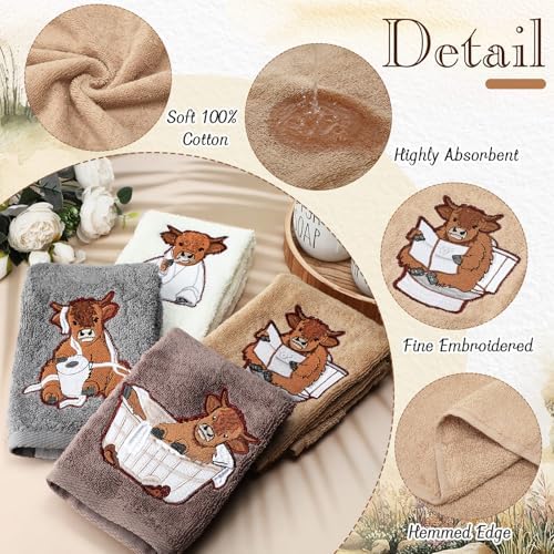 4 Pcs Highland Cow Hand Towels Farmhouse Decor