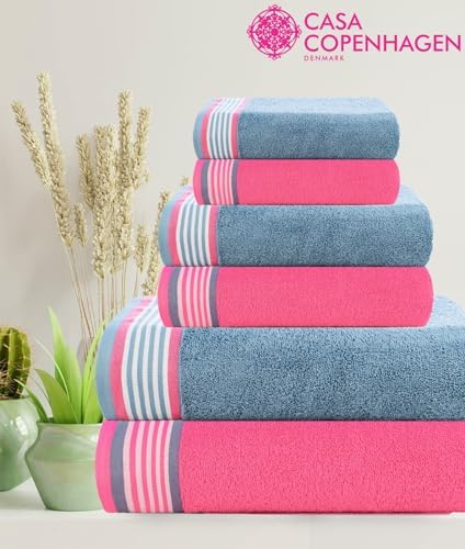 CASA COPENHAGEN He She 6-Piece Towel Set - Dusty Blue Pink 1