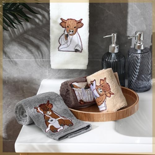 4 Pcs Highland Cow Hand Towels Farmhouse Decor