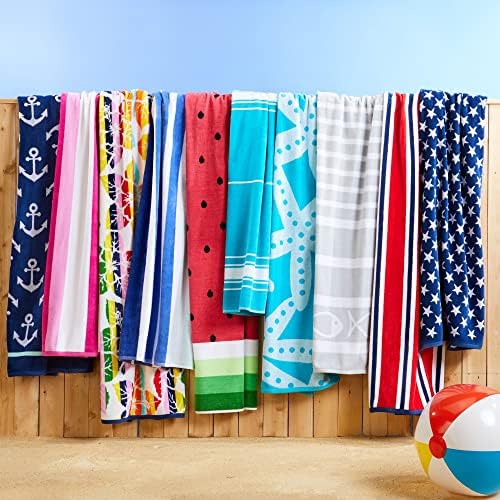 2 Pack 100 Cotton Velour Beach Towel Set - Grey Fish Design
