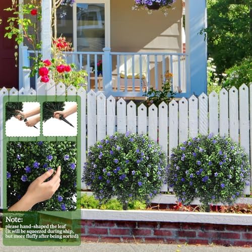 Yunlly Set of 2 Artificial Boxwood Balls with Flowers Purple