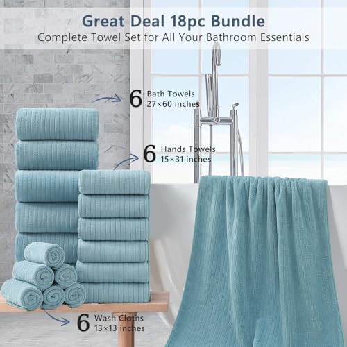 18 Piece Soft Turquoise Bath Towel Set