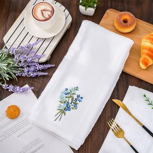 2Pcs Blue Floral Hand Towels with Forget-me-not Embroidery