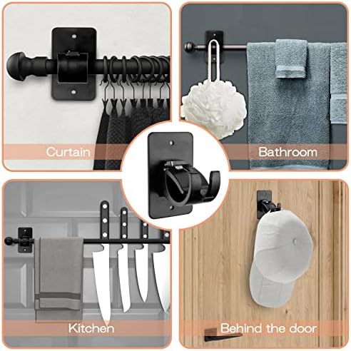 6 PCS Universal Curtain Rod Bracket Holder with 3M Adhesive Black