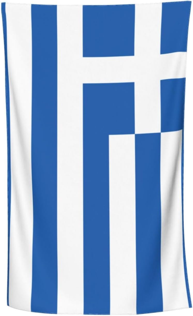 WURTON Greek Flag Print Beach Towel for Adults and Kids