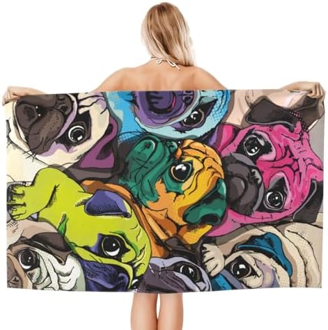 HKHEHOP Pug Fun Dog Face Beach Towel Quick Dry Microfiber
