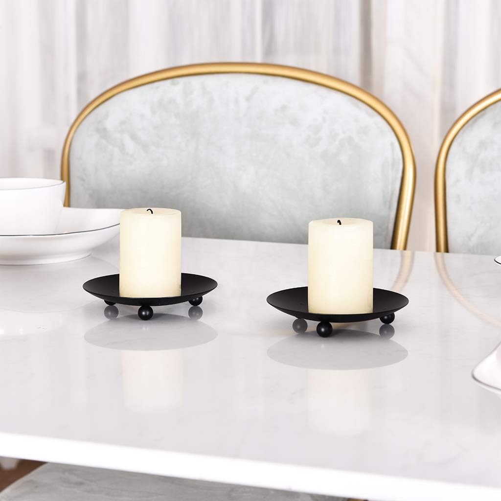 SUJUN Black Matte Iron Candle Holder Set of 2