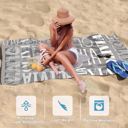 Custom Beach Towel with Names - Grey Oversized 32x72 1