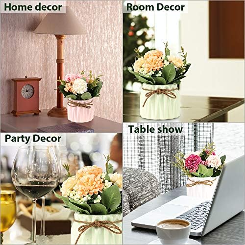 SUPNIU Artificial Hydrangea Bouquet with Ceramic Vase - Pink 1