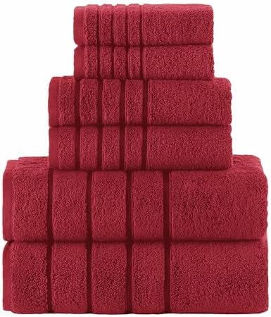 Elegant Comfort 4 Lines Viscose Stripe 6-Piece Towel Set - Burgundy 1