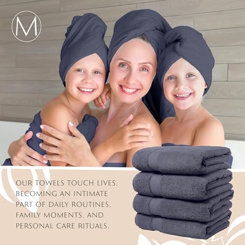 MAURA Indigo Blue Extra Large Turkish Cotton Bath Towel Set of 4