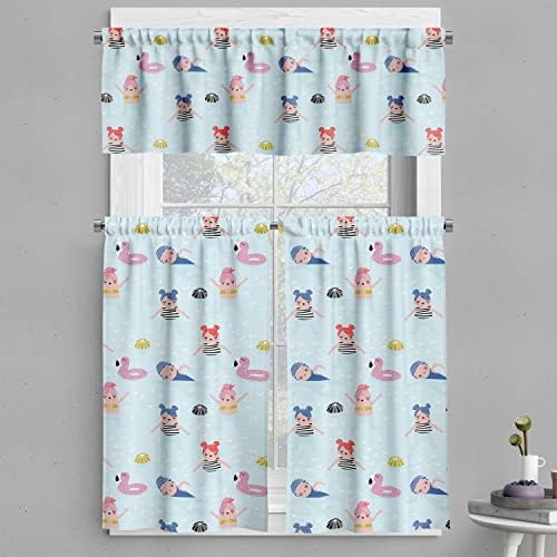 Ambesonne 3 Pcs Summer Valance Tier Curtain Set