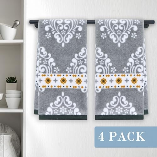 VOOVA MOVAS 4 Pack Gray Hand Towels with Damask Print