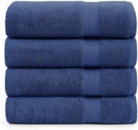 LANE LINEN 4 Pack Bath Towels - 28x54 Navy Blue 1
