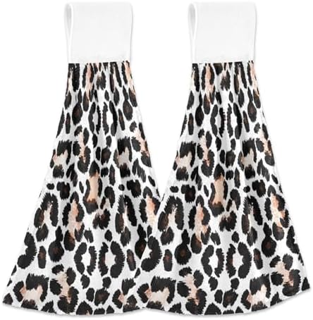 RPLIFE Bath Towels with Loops Set of 2 Black White Leopard Print