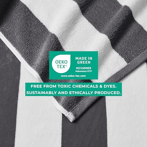 Great Bay Home 100 Cotton Velour Beach Towel - Grey Cabana Stripe 35x70