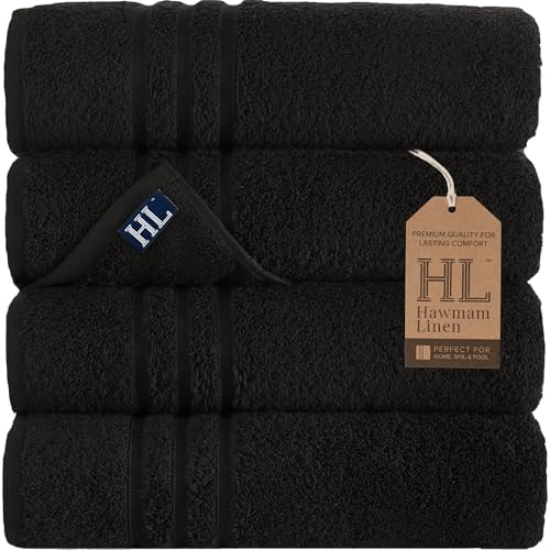 Hawmam Linen Black Bath Towels 4-Pack - 27x54