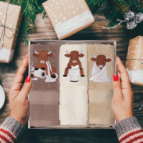3 Pcs Highland Cow Decorative Hand Towels Set
