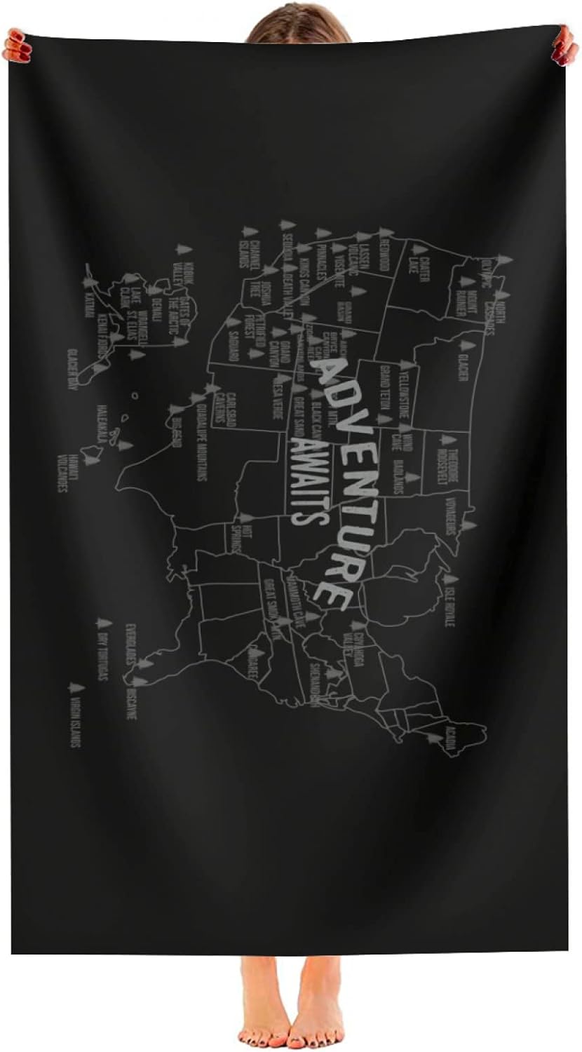 National Park Map Beach Towel - 59 Parks Microfiber Sand Free Travel Towel