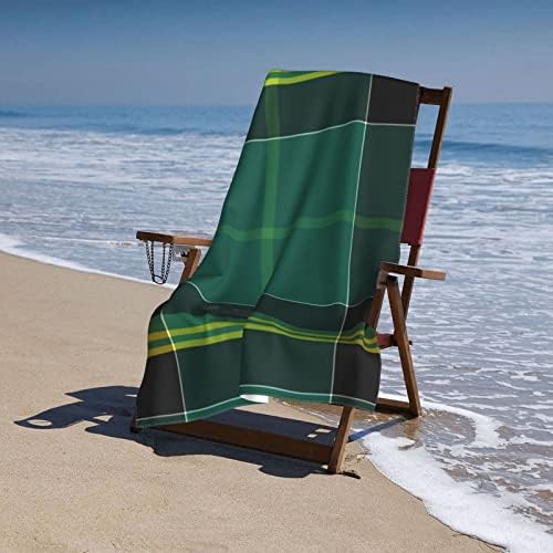 Bright Green Plaid Beach Towel for Kids and Adults