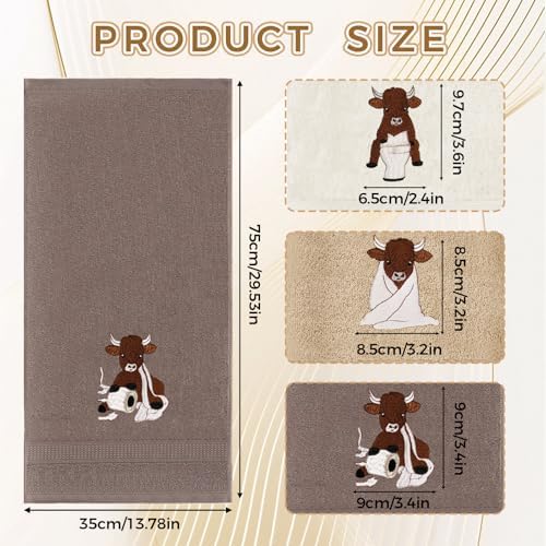 3 Pcs Highland Cow Decorative Hand Towels Set