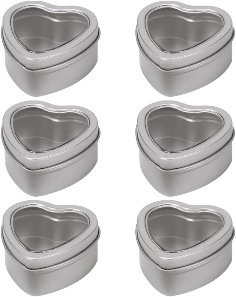 ccHuDE 6 Pcs Heart Shaped Metal Tin Containers for Valentines Day Gifts