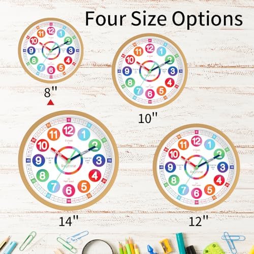 Roymnie Learning Clock for Kids 8 Inch Silent Non-Ticking