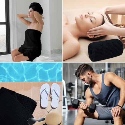 HOMEXCEL Black Waffle Bath Towels 2 Pack