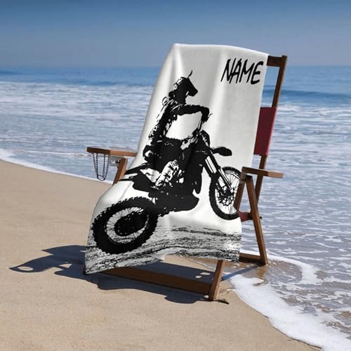 Custom Dirt Bike Beach Towel with Name - 32x52 Inch Microfiber