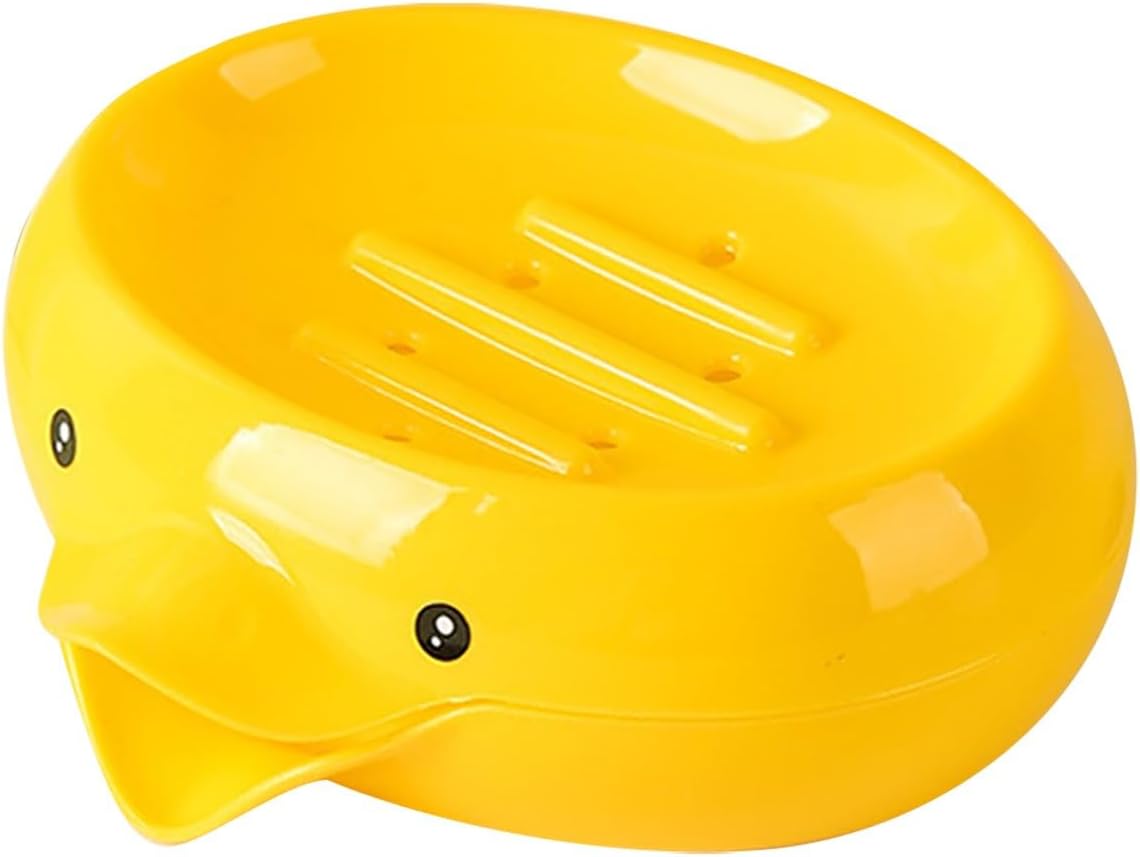 Ceramic Soap Dish with Drain Hole Yellow Cute Holder