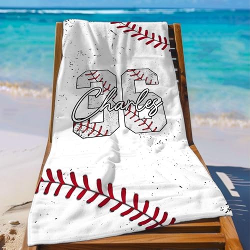 Personalized Baseball Beach Towel with Name and Number