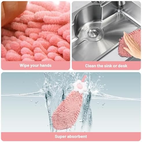 Dormercy Cute Chenille Hand Towels with 4 Hooks