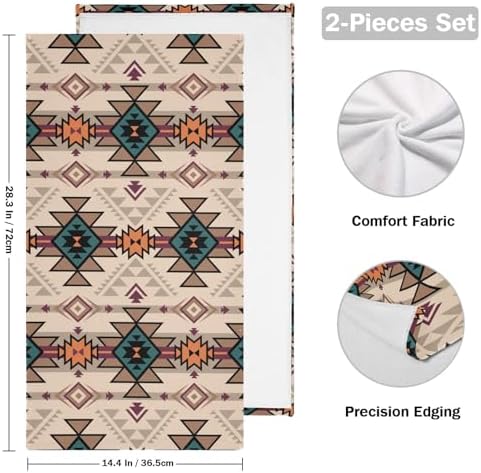 HUAZHIKOU Brown Aztec Hand Towels Set of 2