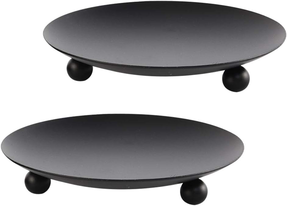 SUJUN Black Matte Iron Candle Holder Set of 2