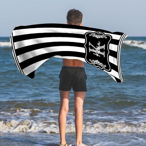 Custom Beach Towel with Name Striped Microfiber 31x71 Inch