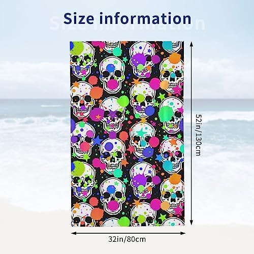 VOOHDDY Bright Skull Beach Towel - Large Soft Microfiber Quick Dry Oversized